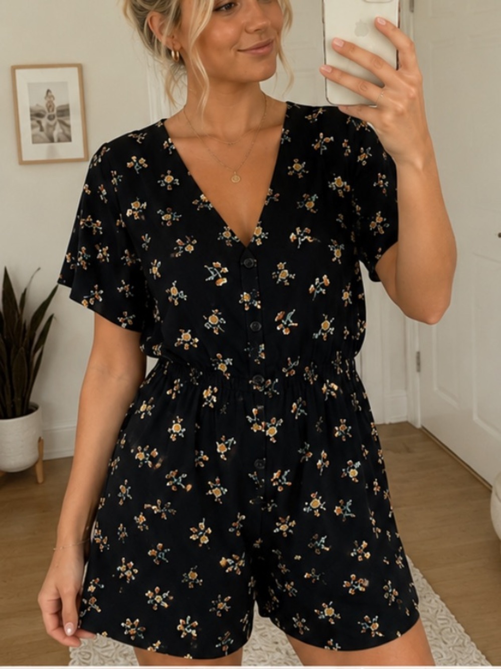 Madewell Button-Front Day Romper in Daisies Floral 54624